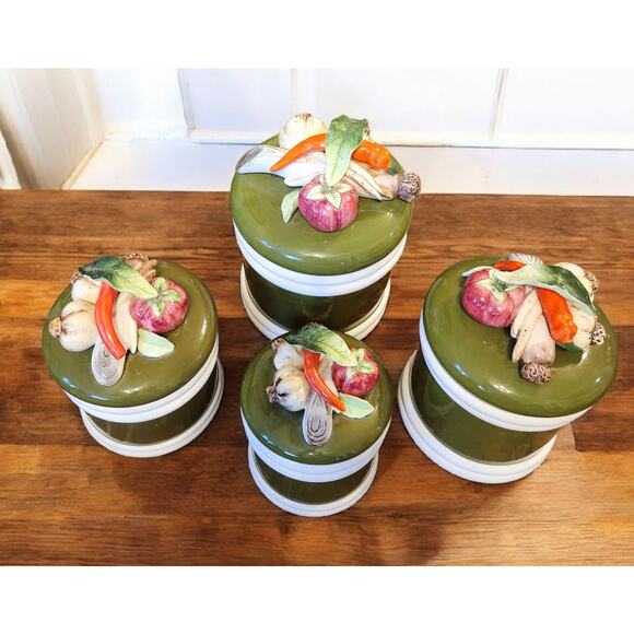 Arnart 5th Avenue Garden Harvest Collection 4pc Canister Set With Lid 1960s Vtg - Picture 5 of 8